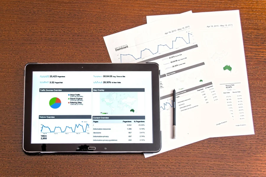 Project manager reviewing AI-generated report with graphs on tablet