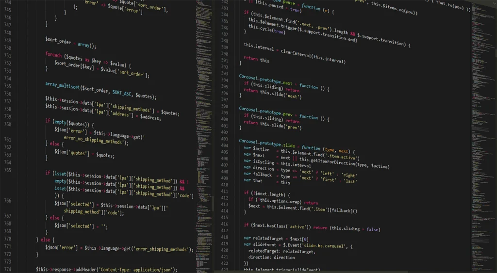 Low-code and traditional code comparison showing visual blocks versus written code