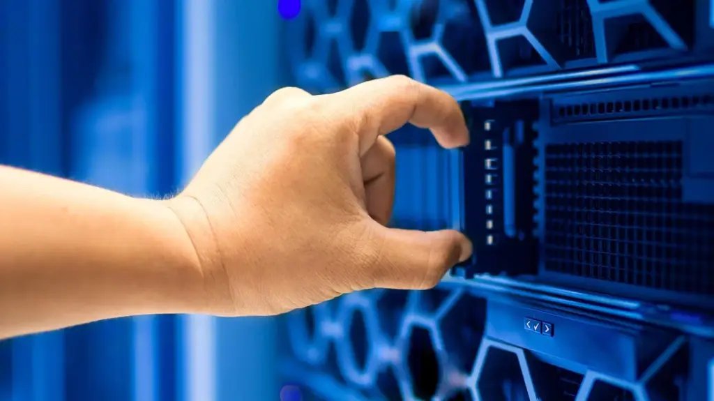 Server rack with network cables representing API and workflow infrastructure for AI integrations